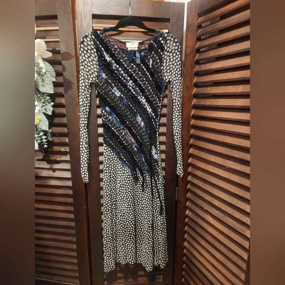 Fuzzi Vintage Black and White Patterned Midi Dress